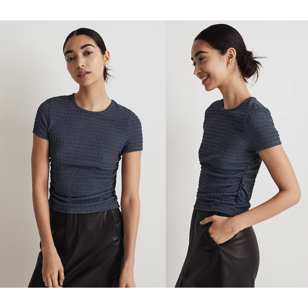 Madewell | Ruched Crewneck Tee | Nighttime Blue | Sz L